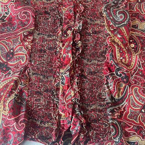 VTG Coldwater creek Womens BLouse Red‎ Large Paisley 100% Silk Vneck Ruffle Boho - Picture 5 of 10